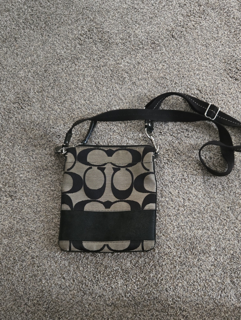Coach Crossbody Bag in Black and Khaki Signature Print